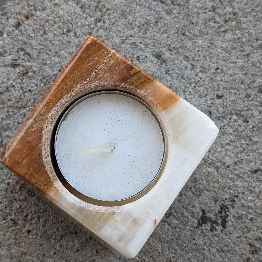 Brown and Cream Candle And Holder